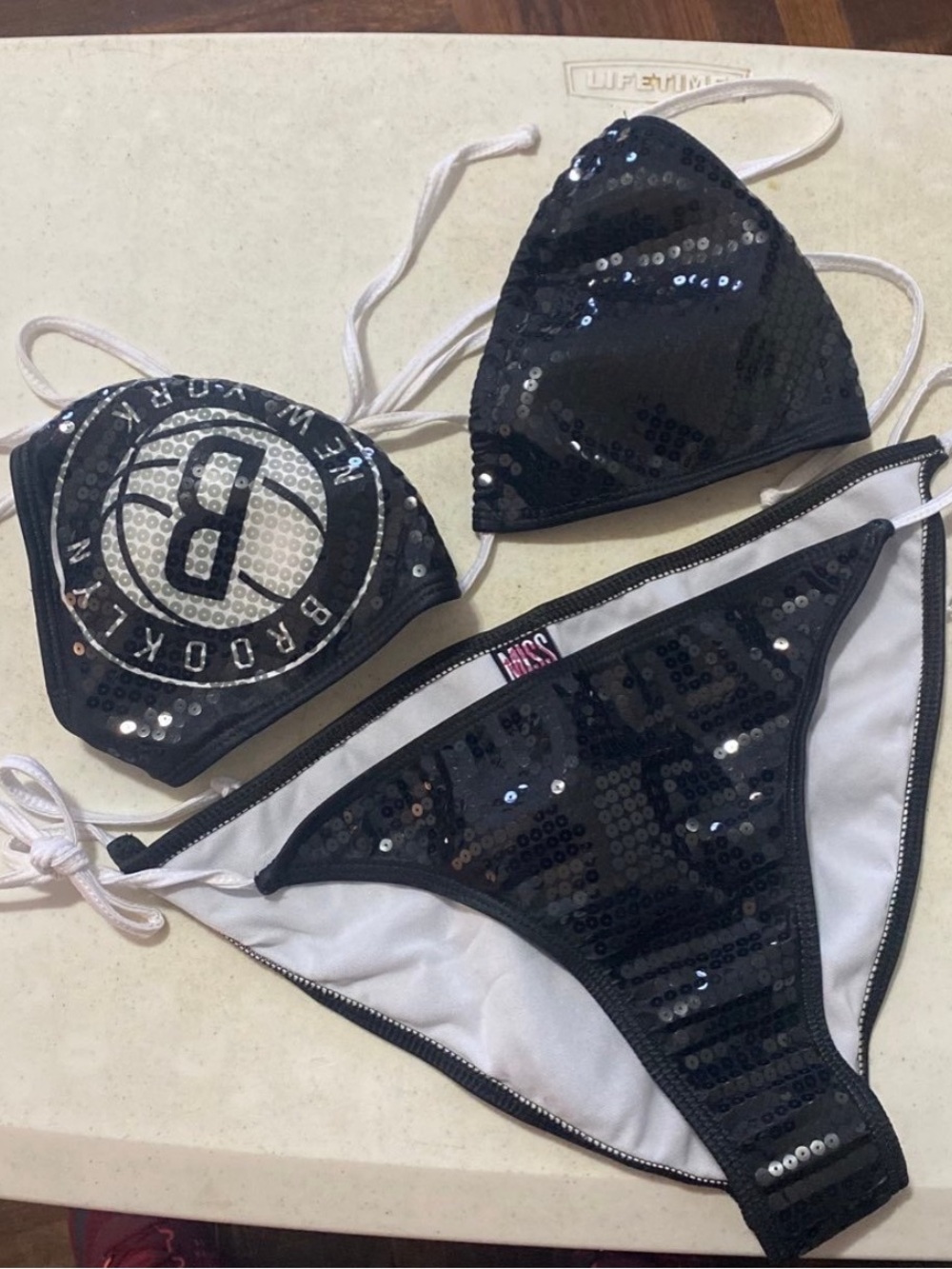 Kiss Black Sequin Triangle Bikini Set